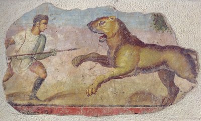 A Gladiator Fighting a Lion from the Merida Amphitheatre by Roman